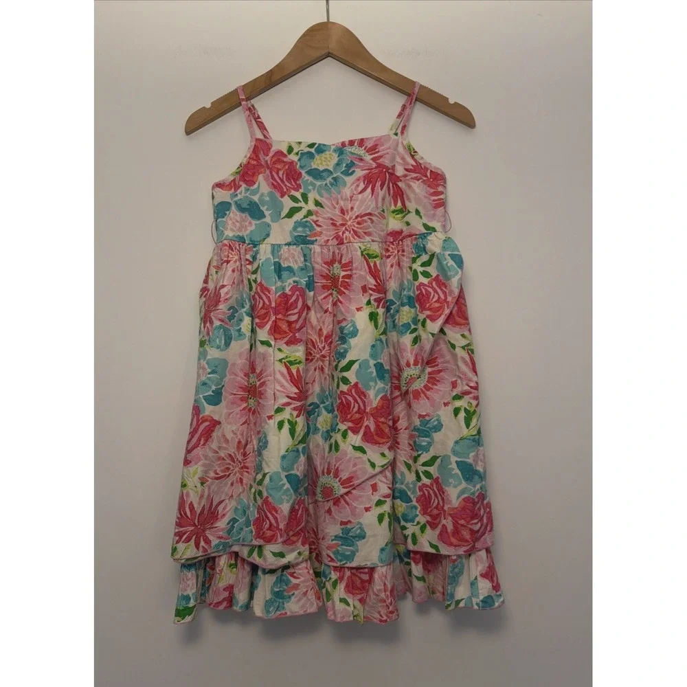Garnet Hill Kids Floral Dress Size 12 Pink (no belt) 100% Cotton Lined Layered